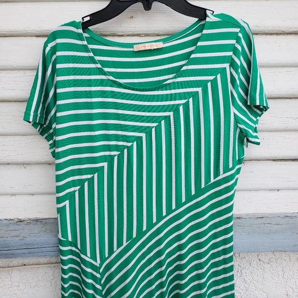 SKIES ARE BLUE green/white stripe dress - Picture 3 of 3